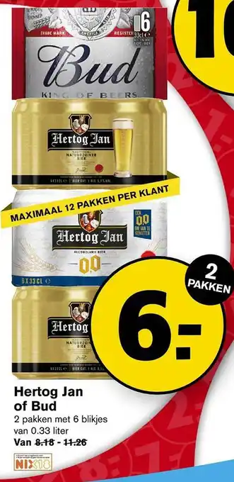 Hoogvliet Hertog jan of bud 0.33 liter aanbieding