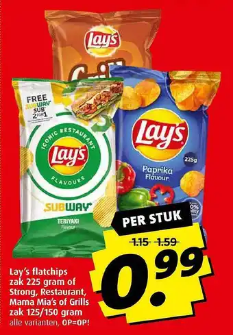 Boni Lay's flatchips zak 225 gram of strong, restaurant, mama mia's of grills zak 125-150 gram aanbieding