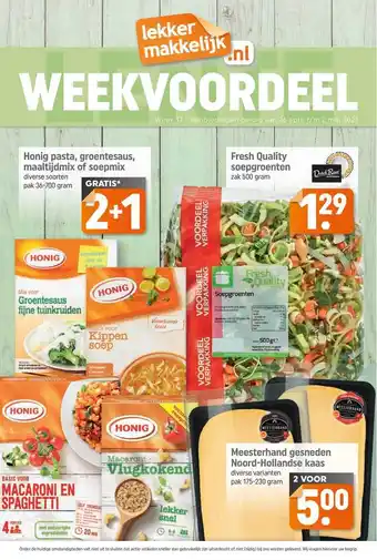 Lekker Makkelijk Honig pasta, groentesaus, maaltijdmix of soepmix 2+1 gratis, fresh quality soepgroenten, meesterhand gesneden noord-hollandse aanbieding