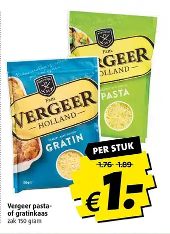 Boni Vergeer pasta- of gratinkaas aanbieding