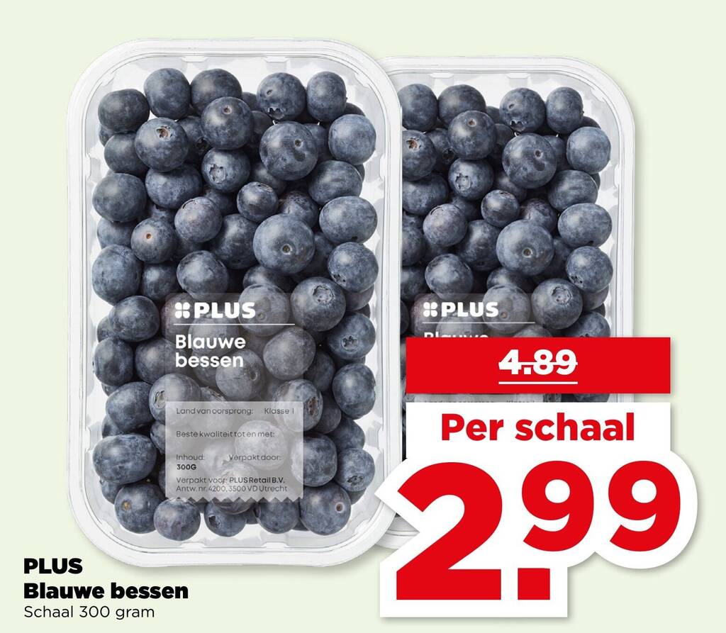 Blauwe bessen 300 g aanbieding bij PLUS