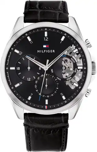 Amazon Tommy Hilfiger Analoog kwartshorloge voor heren, met lederen armband 1710449, strepen aanbieding