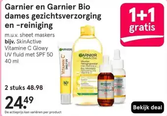 Etos Garnier en Garnier Bio dames gezichtsverzorging en reiniging aanbieding