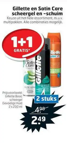 Trekpleister Gillette En Satin Care Scheergel En -Schuim 1+1 Gratis aanbieding