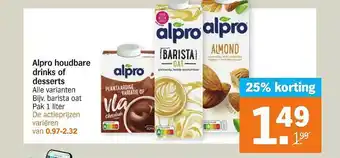 Albert Heijn Alpro Houdbare Drinks Of Desserts 25% Korting aanbieding