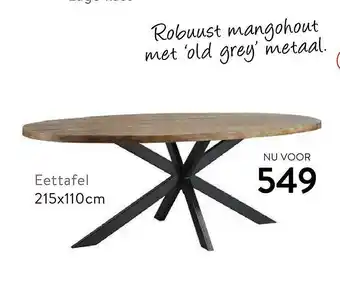 Profijt Meubel Eettafel 215x110cm aanbieding