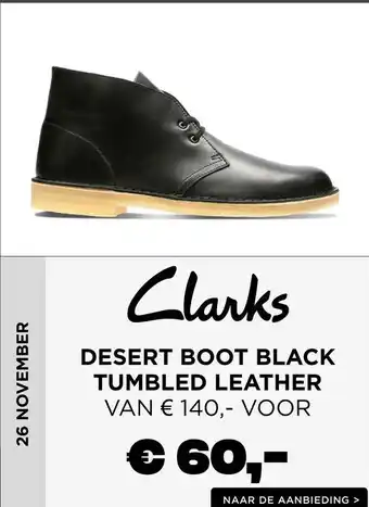 Batavia Stad Clarks Desert Boot Black Tumbled Leather aanbieding