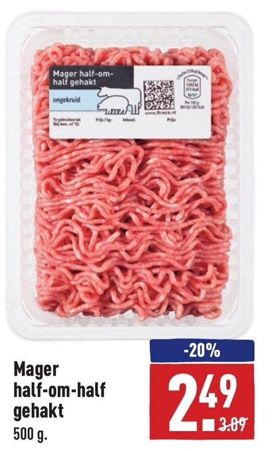 Mager halfomhalf gehakt 500 gram aanbieding bij ALDI