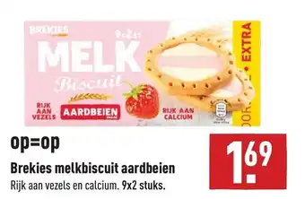 ALDI Brekies melkbiscuit aardbeien aanbieding