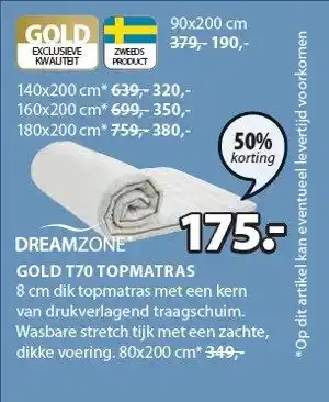 Jysk GOLD T70 TOPMATRAS aanbieding