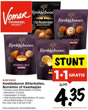 Vomar Voordeelmarkt Kwekkeboom Bitterballen, Borrelmix of Kaashapjes aanbieding