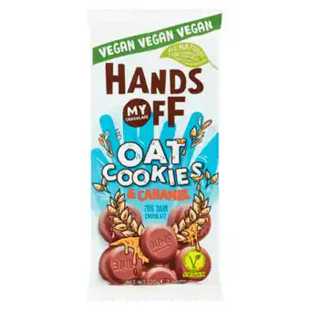 PLUS Hands off my chocola Vegan oatcookies &amp; caramel 70% dark aanbieding