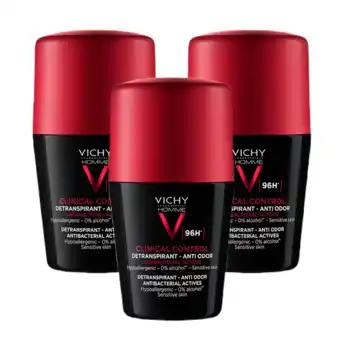 De Online Drogist Vichy Homme Clinical Control 96 uur Deodorant Roller Multiverpakking aanbieding