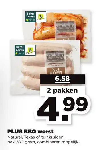 PLUS PLUS BBQ worst 2*280g aanbieding