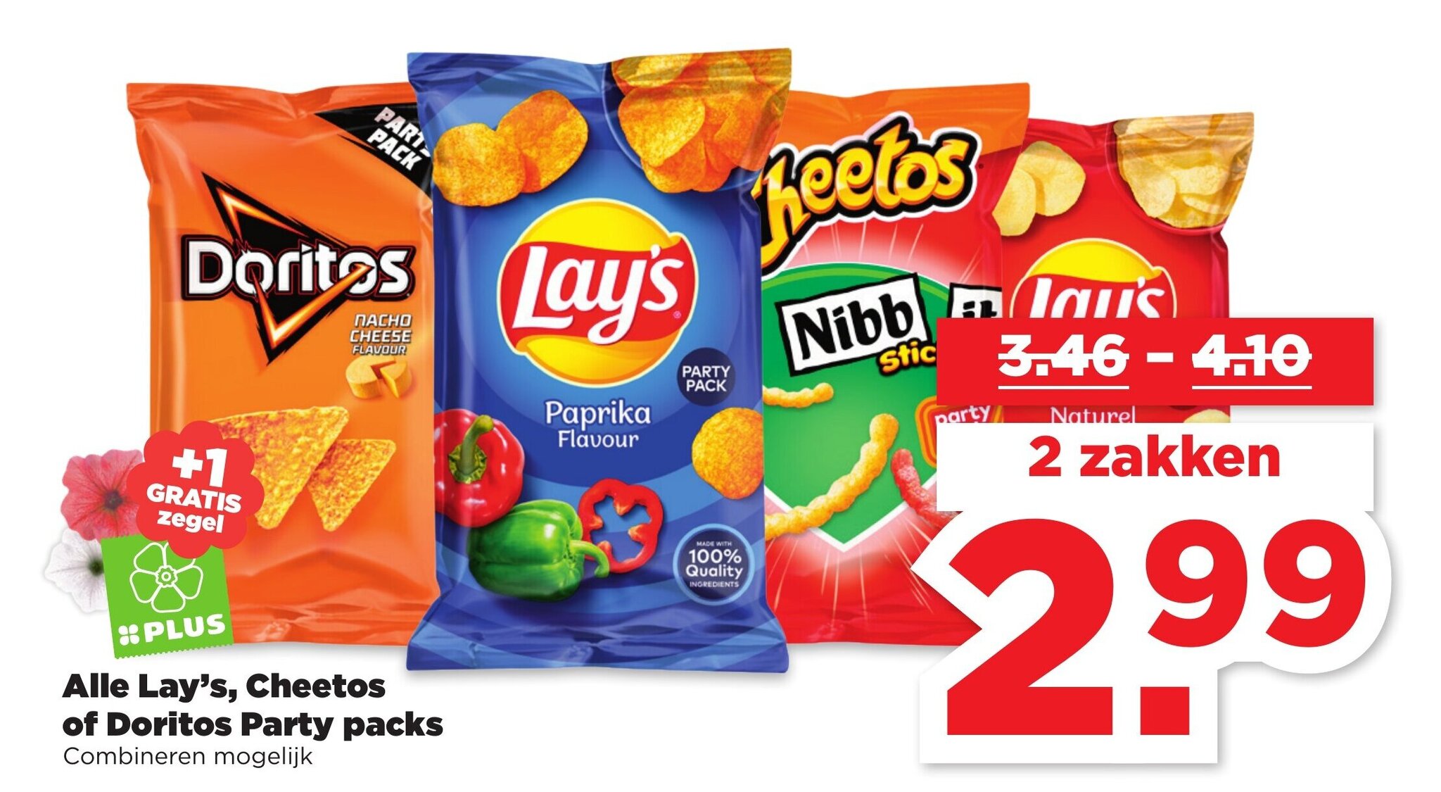 Alle Lay's, Cheetos of Doritos Party packs aanbieding bij PLUS