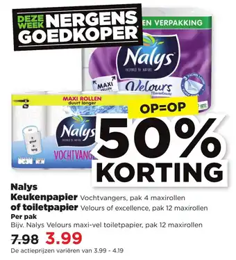 PLUS Nalys keukenpapier of toiletpapier aanbieding