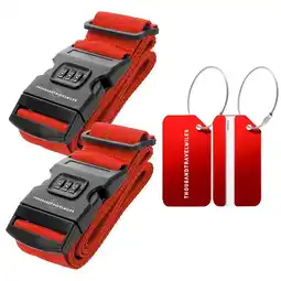 ANWB Thousandtravelmiles 2 Kofferriem + 2 Bagagelabel 4 stuk Rood Rood aanbieding