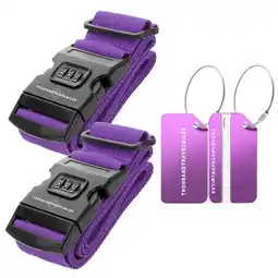 ANWB Thousandtravelmiles 2 Kofferriem + 2 Bagagelabel 4 stuk Paars Paars aanbieding