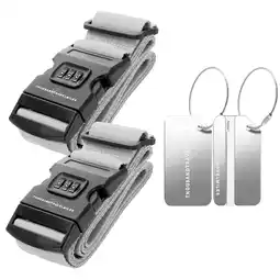 ANWB Thousandtravelmiles 2 Kofferriem + 2 Bagagelabel 4 stuk Zilver Zilver aanbieding