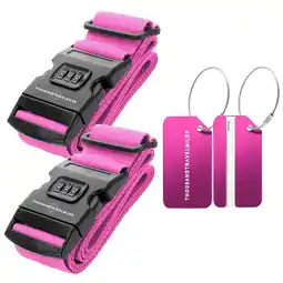 ANWB Thousandtravelmiles 2 Kofferriem + 2 Bagagelabel 4 stuk Roze Roze aanbieding