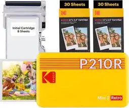 Amazon KODAK Mini 2 Retro 4PASS draagbare fotoprinter (5,3 x 8,6 cm) + pakket met 68 vellen, geel aanbieding