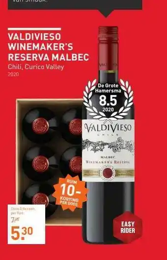 Gall & Gall Valdivieso Winemaker's Reserva Malbec Chili, Curico Valley 2020 aanbieding