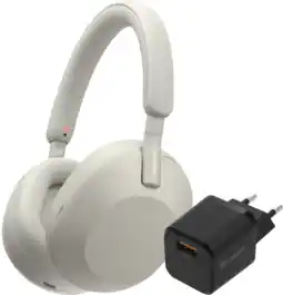 Coolblue Sony WH-1000XM5 Zilver + BlueBuilt Quick Charge Oplader met Usb A Poort 18W Zwart aanbieding