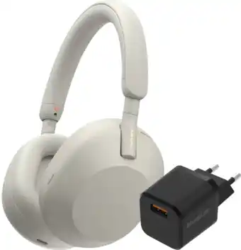 Coolblue Sony WH-1000XM5 Zilver + BlueBuilt Quick Charge Oplader met Usb A Poort 18W Zwart aanbieding