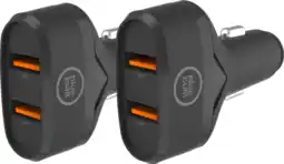 Coolblue BlueBuilt Quick Charge Autolader met 2 Usb A Poorten 18W Zwart Duo Pack aanbieding