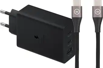 Coolblue Samsung Oplader met 3 Usb Poorten 65W Zwart + Usb C Kabel Nylon Zwart 1,5m aanbieding