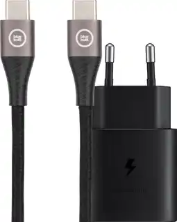 Coolblue Samsung Super Fast Charging Oplader 25W + BlueBuilt Usb C naar Usb C Kabel 1,5m Nylon aanbieding