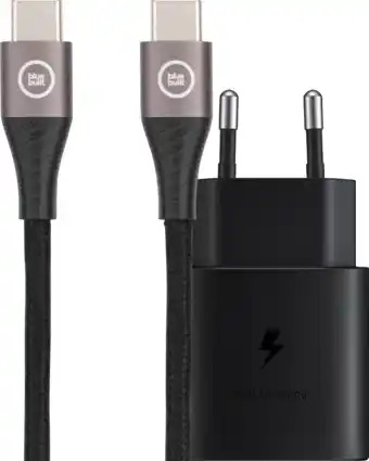 Coolblue Samsung Super Fast Charging Oplader 25W + BlueBuilt Usb C naar Usb C Kabel 1,5m Nylon aanbieding
