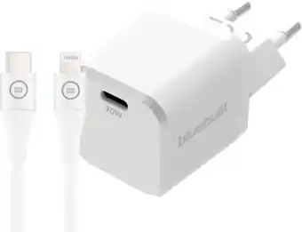 Coolblue BlueBuilt Power Delivery Oplader 20W + Lightning Kabel 3m Nylon Wit aanbieding