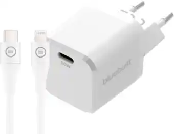 Coolblue BlueBuilt Power Delivery Oplader 20W + Lightning Kabel 3m Nylon Wit aanbieding