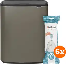 Coolblue Brabantia Bo Touch Bin 2 x 30 Liter Platinum + Vuilniszakken (120 stuks) aanbieding