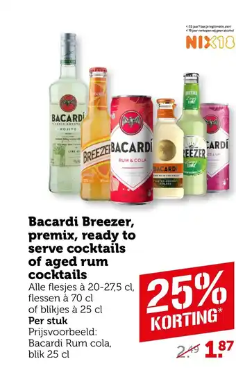 Coop Bacardi Breezer, premix, ready to serve cocktails of aged rum cocktails aanbieding