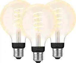 Coolblue Philips Hue Filamentlamp White Ambiance Globe E27 3-pack aanbieding