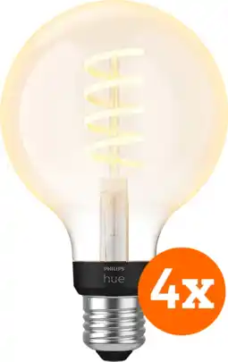 Coolblue Philips Hue Filamentlamp White Ambiance Globe E27 4-pack aanbieding