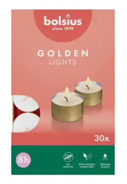 De Online Drogist Bolsius Theelicht Golden Lights Wit 8 Uur aanbieding