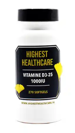 De Online Drogist Highest Healthcare Vitamine D3-25 1000IU Softgels aanbieding