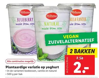 Lidl Milbona Plantaardige variatie op yoghurt 2*500g aanbieding