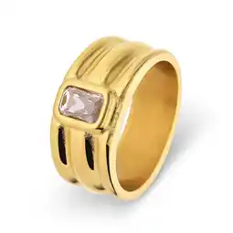 Lucardi Stalen goldplated ring met wit zirkonia aanbieding