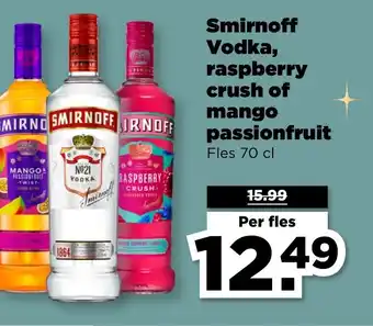 PLUS Smirnoff Vodka, raspberry crush of mango passionfruit aanbieding