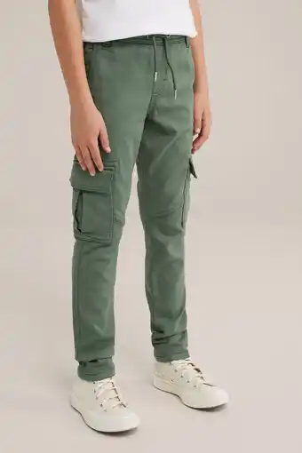 Wehkamp geruite slim fit cargobroek olijf groen aanbieding