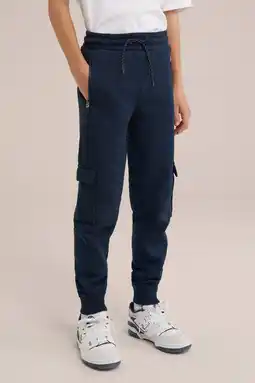 Wehkamp WE Fashion gemêleerde slim fit joggingbroek donkerblauw aanbieding