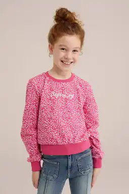 Wehkamp WE Fashion gebloemde sweater roze/wit aanbieding