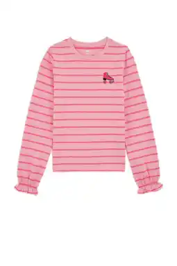 Wehkamp WE Fashion gestreepte longsleeve roze/rood aanbieding