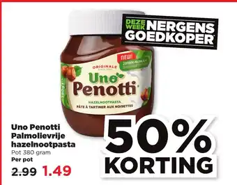 PLUS Uno Penotti Palmolievrije hazelnootpasta 380g aanbieding