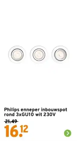 GAMMA Philips enneper inbouwspot rond 3xGU10 wit 230V aanbieding