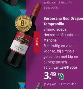 Albert Heijn Berberana Red Dragon Tempranillo aanbieding